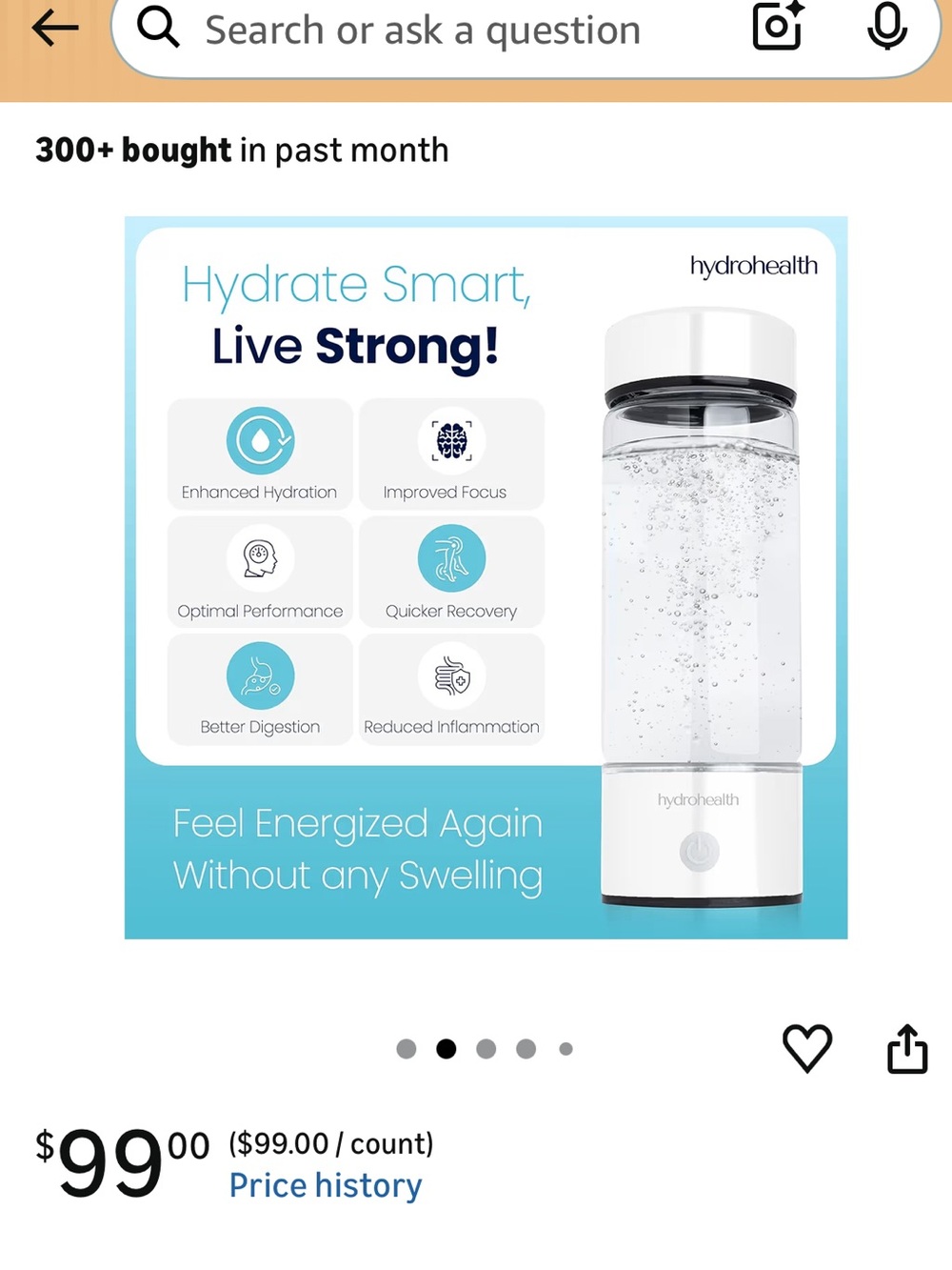 HydroHealth White Portable Hydrogen Water Bottle - Enhanced Hydration
